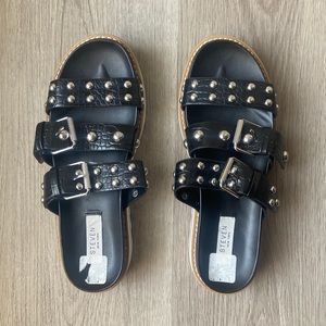 Black Leather Platform Sandals